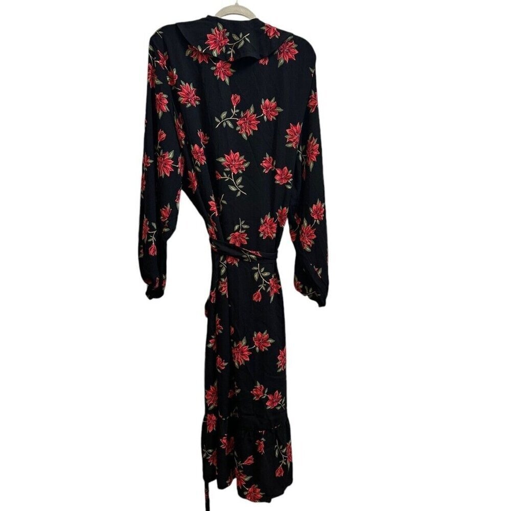 Draper James RSVP Ruffle Midi Wrap Dress Black Red Floral Sz 3X Long Sleeve - Picture 7 of 8